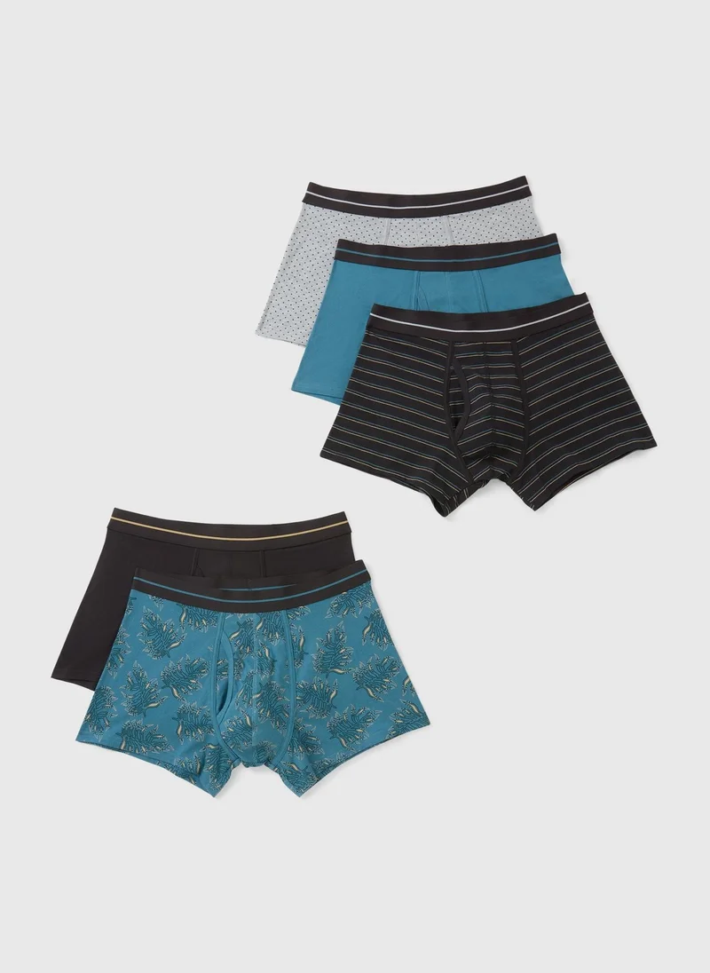 ماتلان 5 Pack Teal Keyhole Leaf Striped Boxers